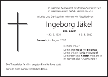Anzeige von Ingeborg Jäkel von MGO