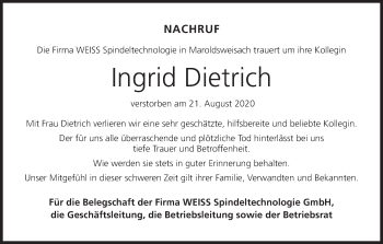 Anzeige von Ingrid Dietrich von MGO