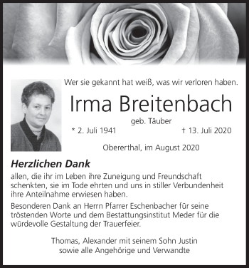 Anzeige von Irma Breitenbach von MGO