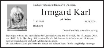 Anzeige von Irmgard Karl von MGO