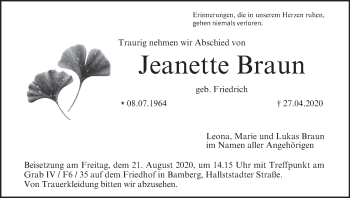 Anzeige von Jeanette Braun von MGO