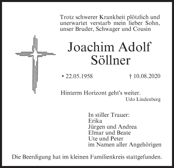 Anzeige von Joachim Adolf Söllner von MGO