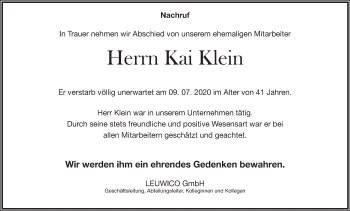 Anzeige von Kai Klein von MGO