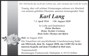 Anzeige von Karl Lang von MGO