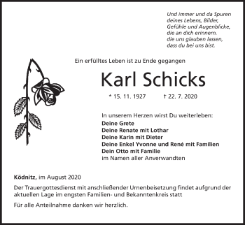 Anzeige von Karl Schicks von MGO