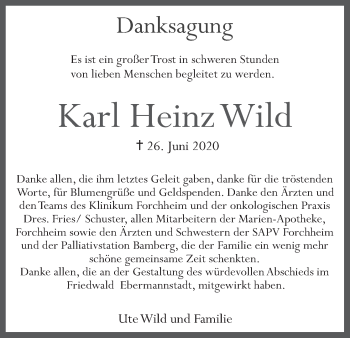 Anzeige von Karl Heinz Wild von MGO