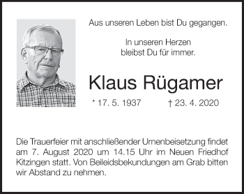 Anzeige von Klaus Rügamer von MGO