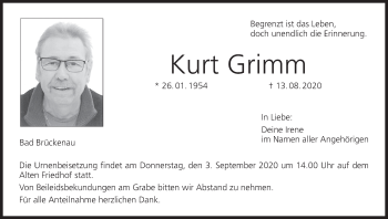 Anzeige von Kurt Grimm von MGO