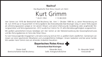 Anzeige von Kurt Grimm von MGO