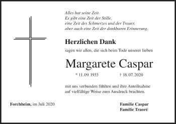 Anzeige von Margarete Caspar von MGO