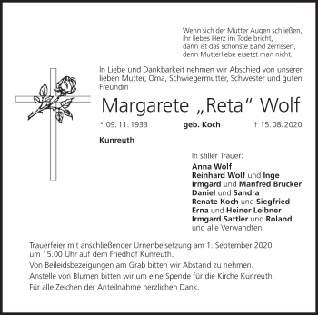Anzeige von Margarete Wolf von MGO