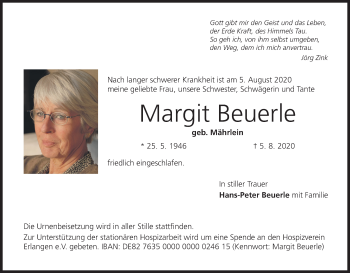 Anzeige von Margit Beuerle von MGO