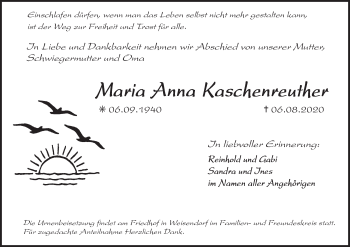 Anzeige von Maria Anna Kaschenreuther von MGO