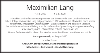Anzeige von Maximilian Lang von MGO