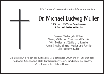 Anzeige von Michael Ludwig Müller von MGO