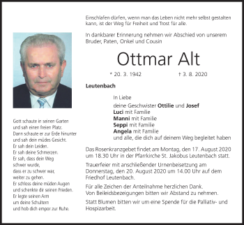 Anzeige von Ottmar Alt von MGO