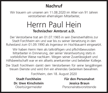 Anzeige von Paul Hein von MGO