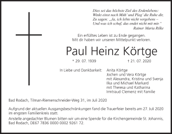 Anzeige von Paul Heinz Körtge von MGO
