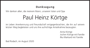 Anzeige von Paul Heinz Körtge von MGO