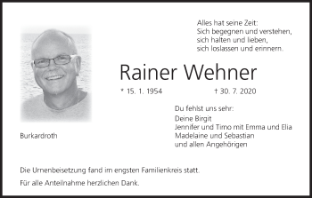 Anzeige von Rainer Wehner von MGO