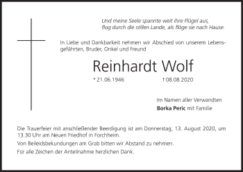 Anzeige von Reinhardt Wolf von MGO