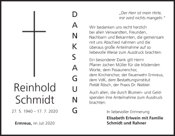 Anzeige von Reinhold Schmidt von MGO