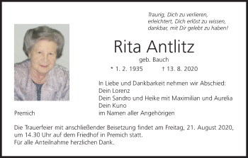 Anzeige von Rita Antlitz von MGO