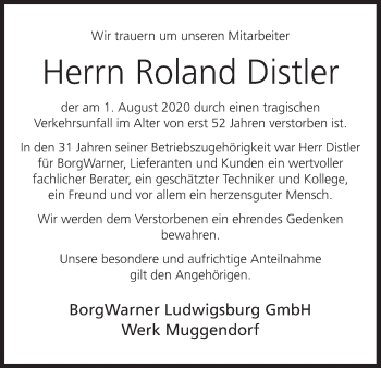 Anzeige von Roland Distler von MGO