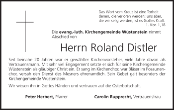 Anzeige von Roland Distler von MGO