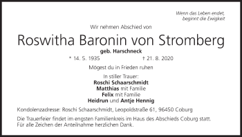 Anzeige von Roswitha Baronin von Stromberg von MGO