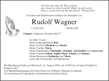 Anzeige von Rudolf Wagner von MGO