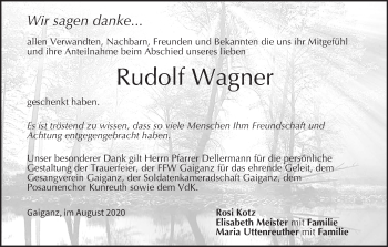 Anzeige von Rudolf Wagner von MGO