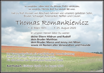 Anzeige von Thomas Romankiewicz von MGO