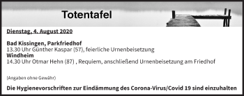 Anzeige von Totentafel vom 04.08.2020 von MGO