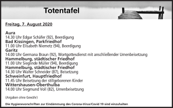 Anzeige von Totentafel vom 07.08.2020 von MGO