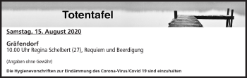 Anzeige von Totentafel vom 15.08.2020 von MGO