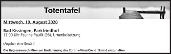 Anzeige von Totentafel vom 19.08.2020 von MGO