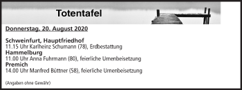 Anzeige von Totentafel vom 20.08.2020 von MGO