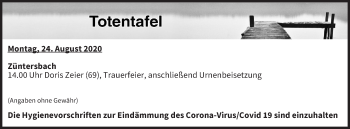 Anzeige von Totentafel vom 24.08.2020 von MGO