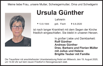 Anzeige von Ursula Günther von MGO