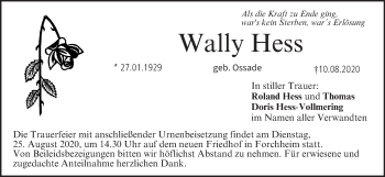 Anzeige von Wally Hess von MGO