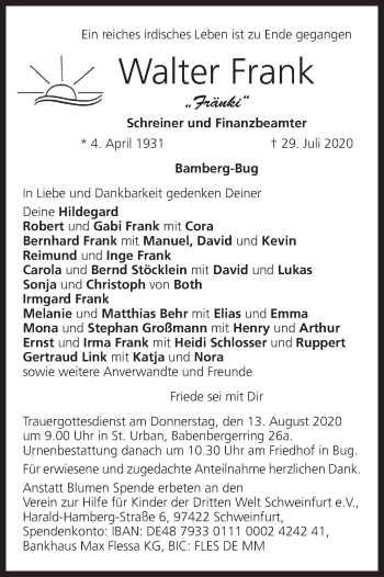 Anzeige von Walter Frank von MGO