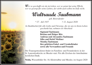 Anzeige von Waltraude Taubmann von MGO