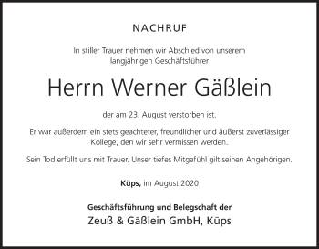 Anzeige von Werner Gäßlein von MGO