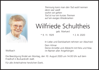 Anzeige von Wilfriede Schultheis von MGO