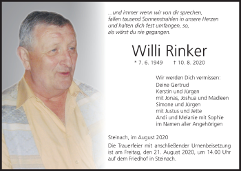 Anzeige von Willi Rinker von MGO