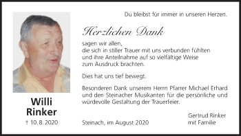 Anzeige von Willi Rinker von MGO