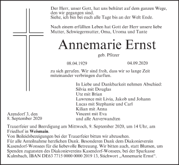 Anzeige von Annemarie Ernst von MGO