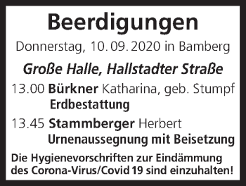 Anzeige von Beerdigungen vom 10.09.2020 von MGO