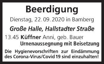 Anzeige von Beerdigungen vom 22.09.2020 von MGO